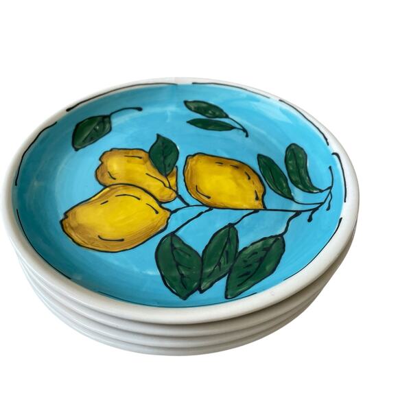 Blue Sky Clayworks Lemon Sky Side Plates 8in Set of 4 Blue & Yellow NEW - Picture 5 of 13